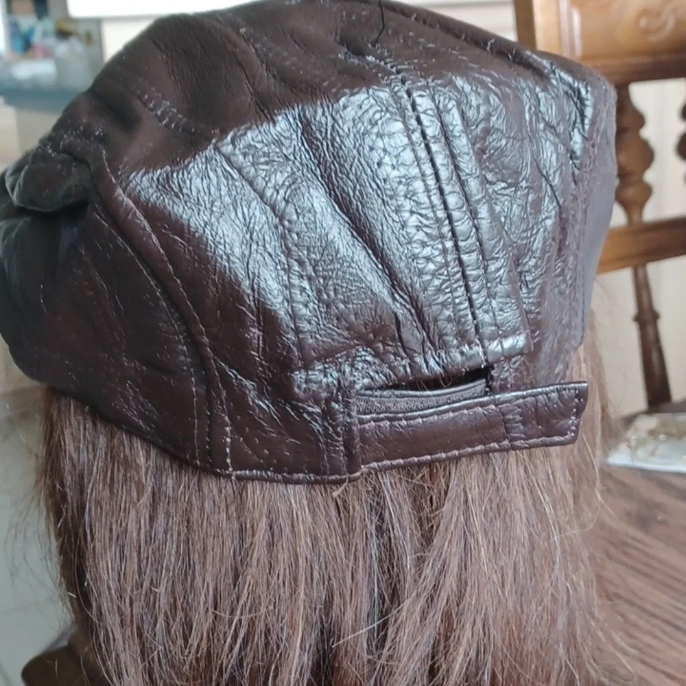 Brown Leather Patched Newsboy Cap
